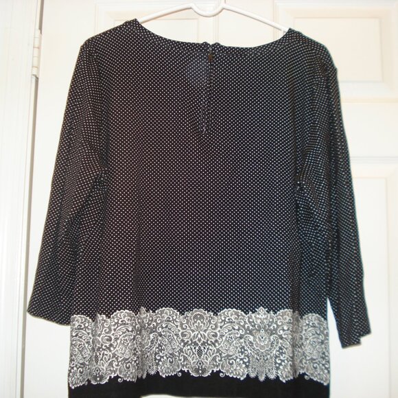 Talbots Polka Dot Blouse Shirt Lace Back Zip 3/4 Sleeve Women's Black & White XL - Picture 3 of 7